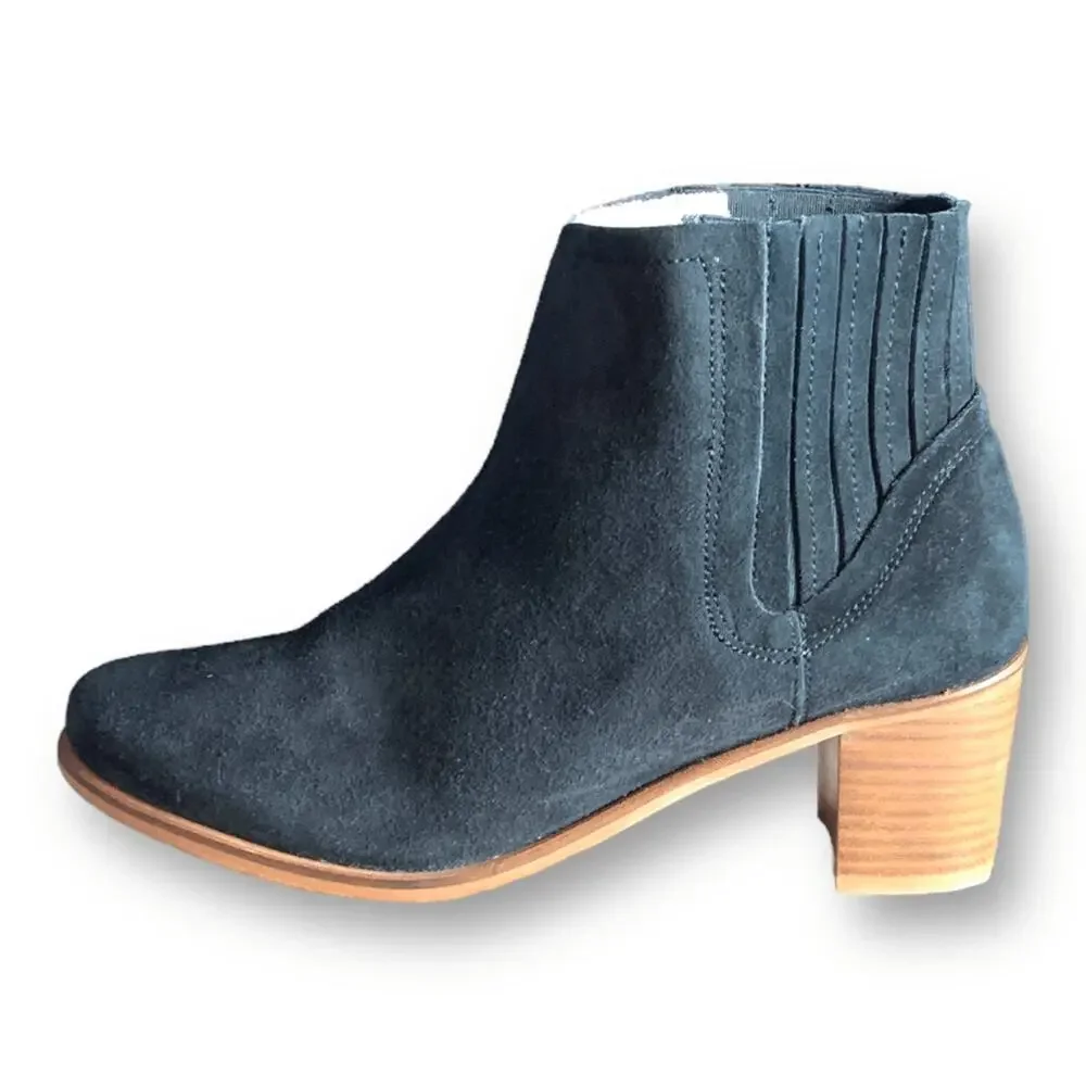 Matt‎ Bernson Black Suede Ankle Boots Stacked Heel Leather Bootie Classic 8.5